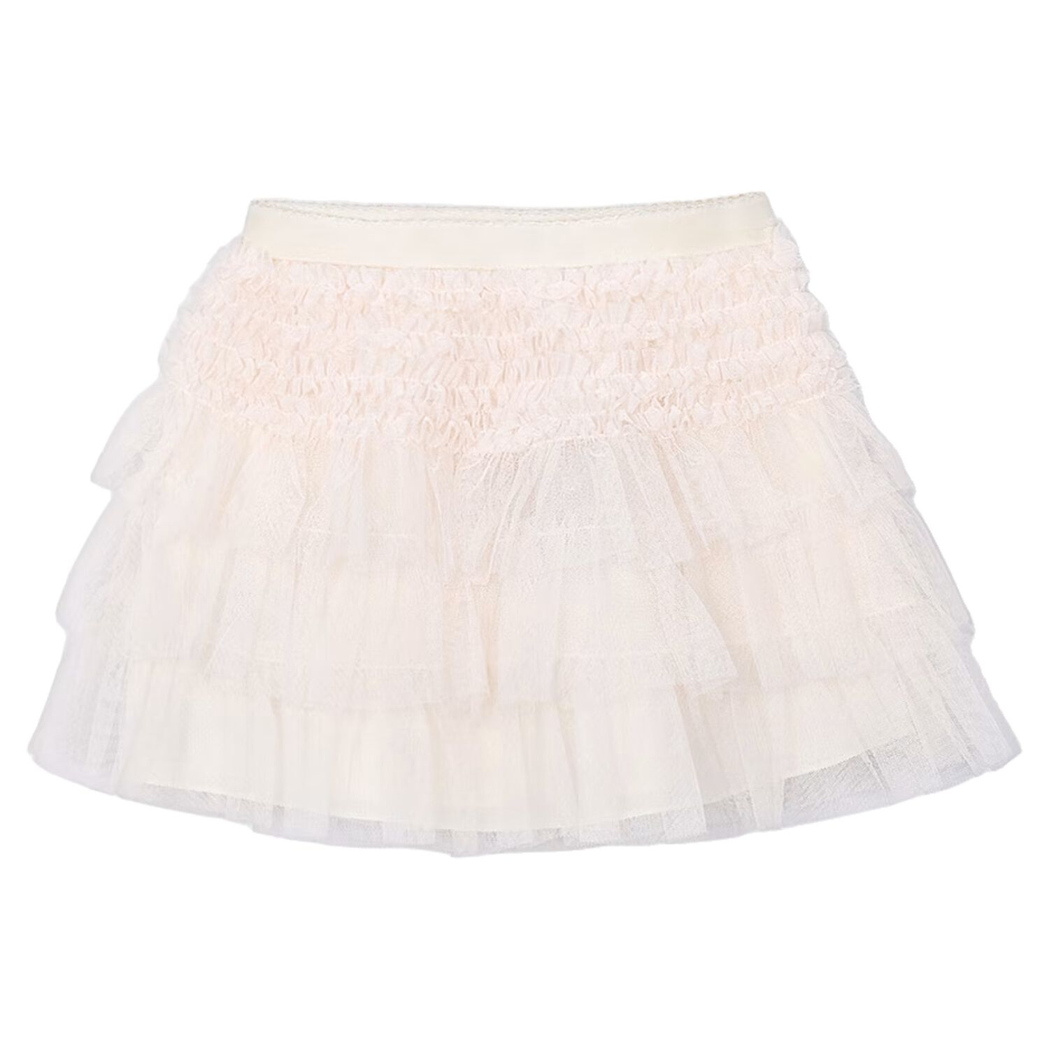 Girls Ivory Tulle Ruffled Skirt, 2, hi-res