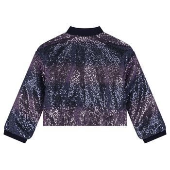 Girls Navy Blue Sequin Zip Up Top