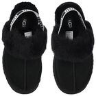 Girls Black Funkette Suede Slippers, 1, hi-res