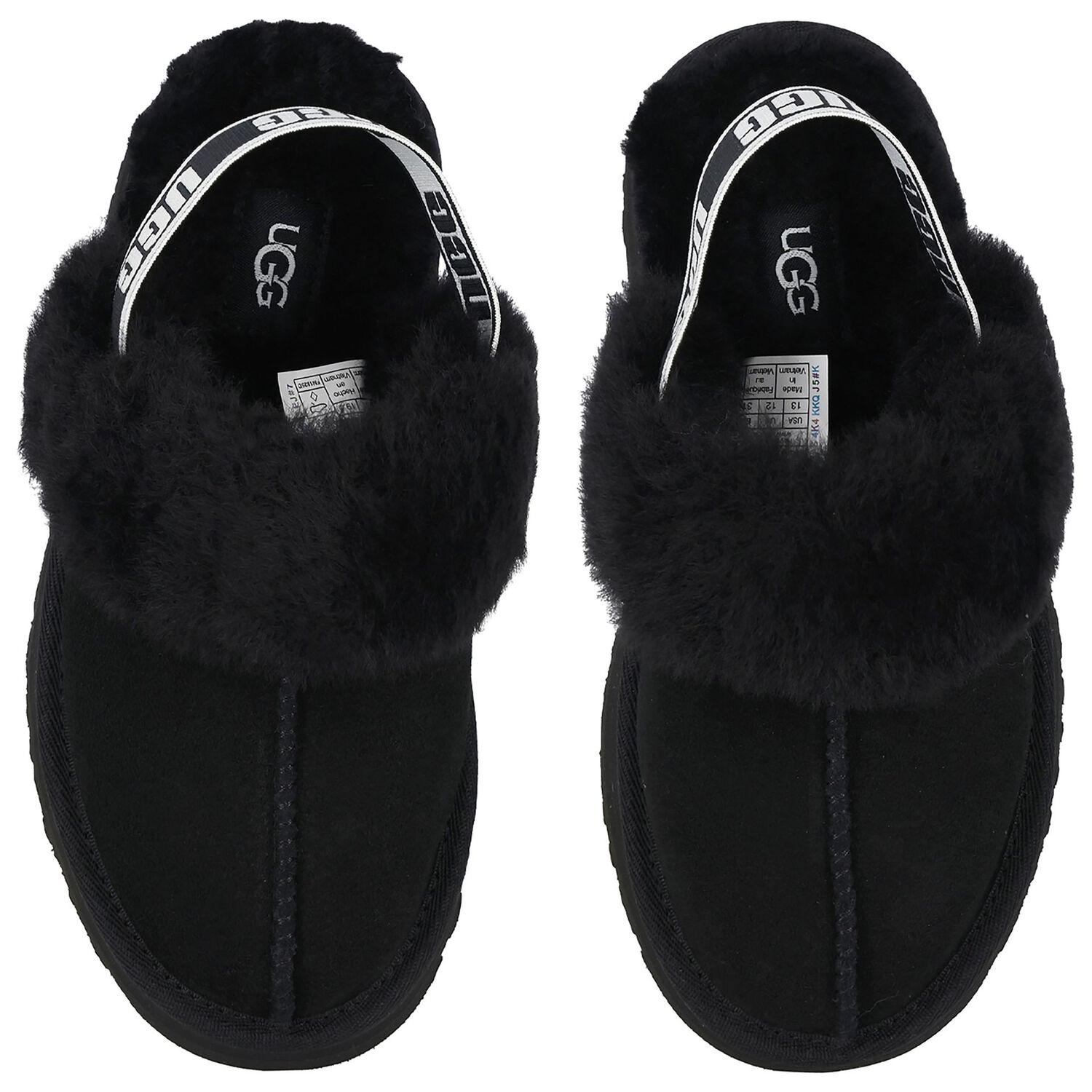Girls Black Funkette Suede Slippers, 1, hi-res