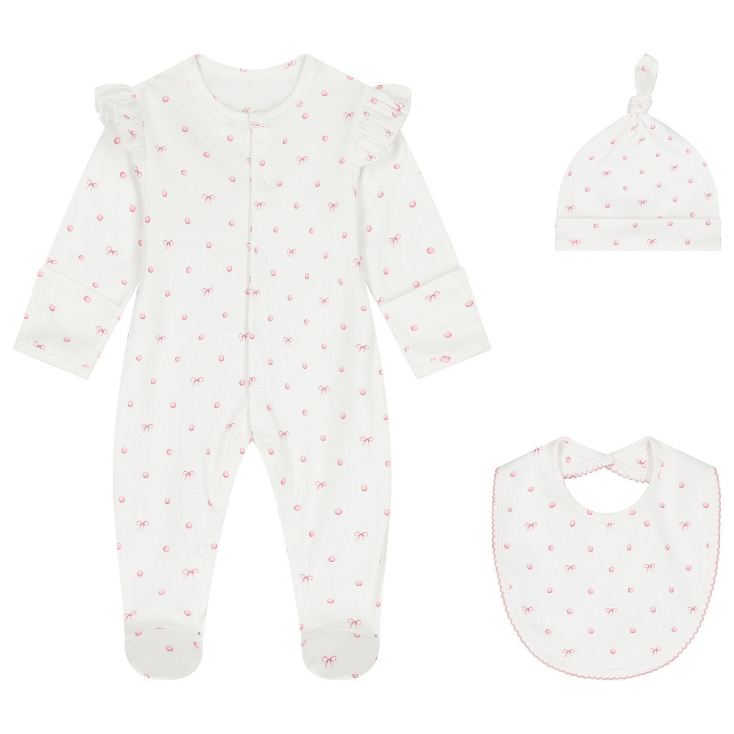 Baby Girls White & Pink Bow Babygrow Set, 1, hi-res