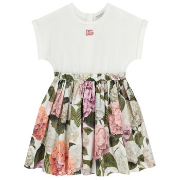 Girls Ivory & Pink Floral Dress