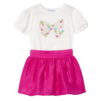 Girls White & Pink Skirt Set