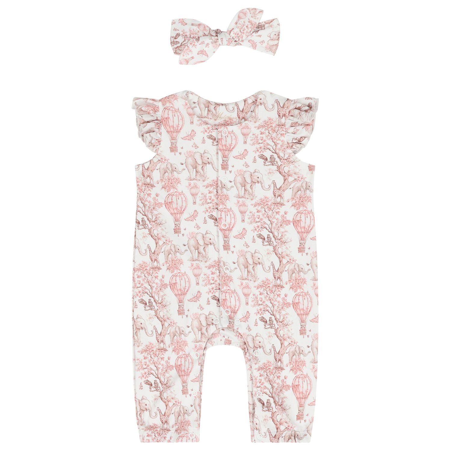 Baby Girls White & Pink Africa Romper & Headband Set  , 1, hi-res