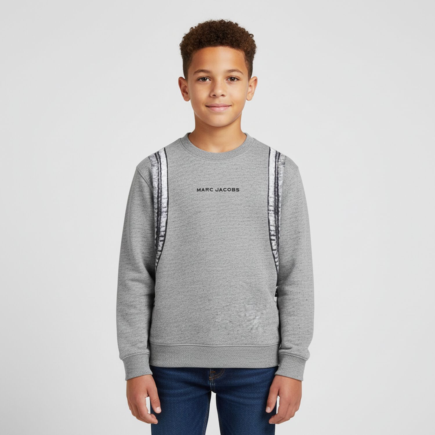 Boys Grey Logo Backpack Sweatshirt, 1, hi-res