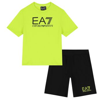 Boys Neon Green & Black Logo Shorts Set