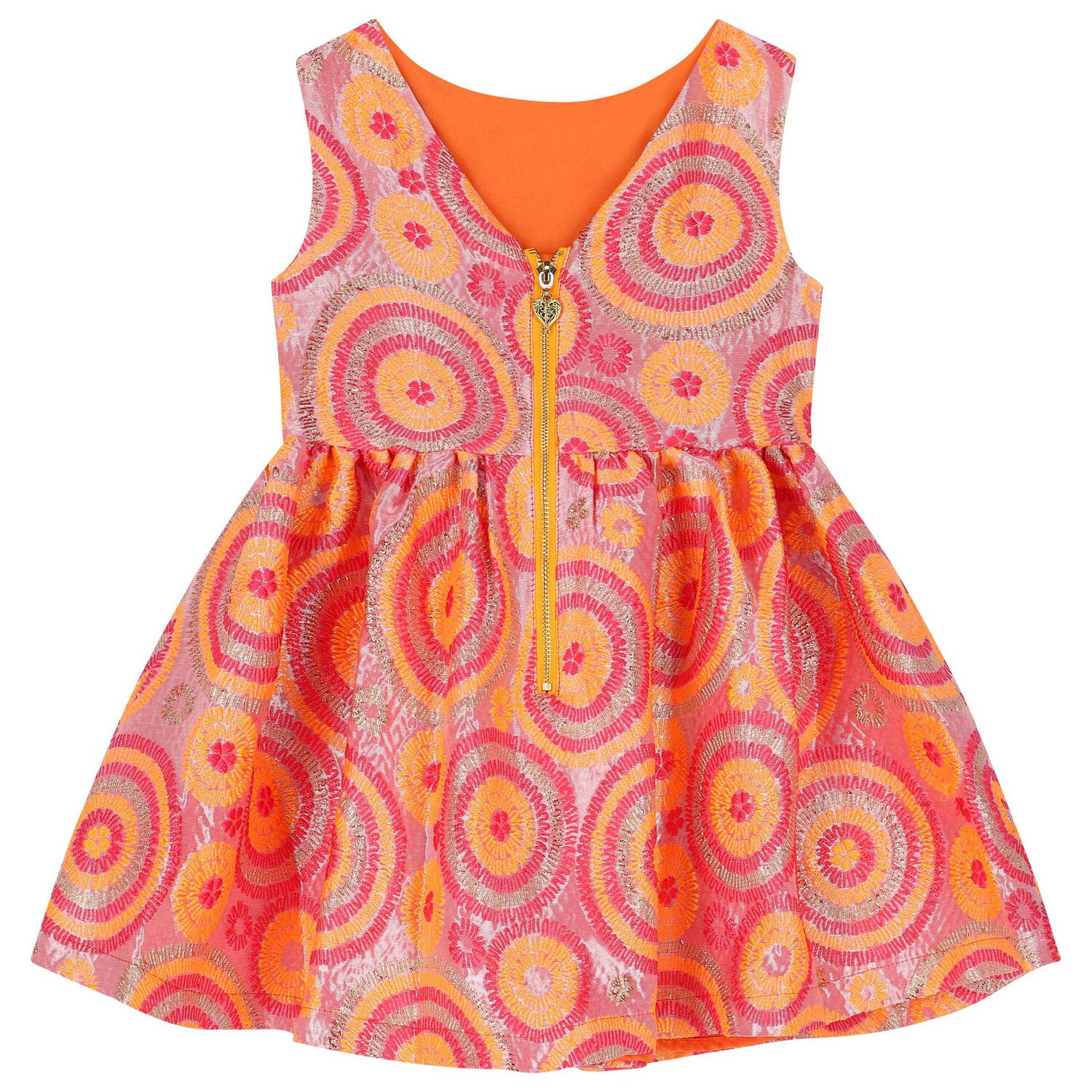 Girls Pink & Orange Circle Jacquard Dress, 4, hi-res image number null