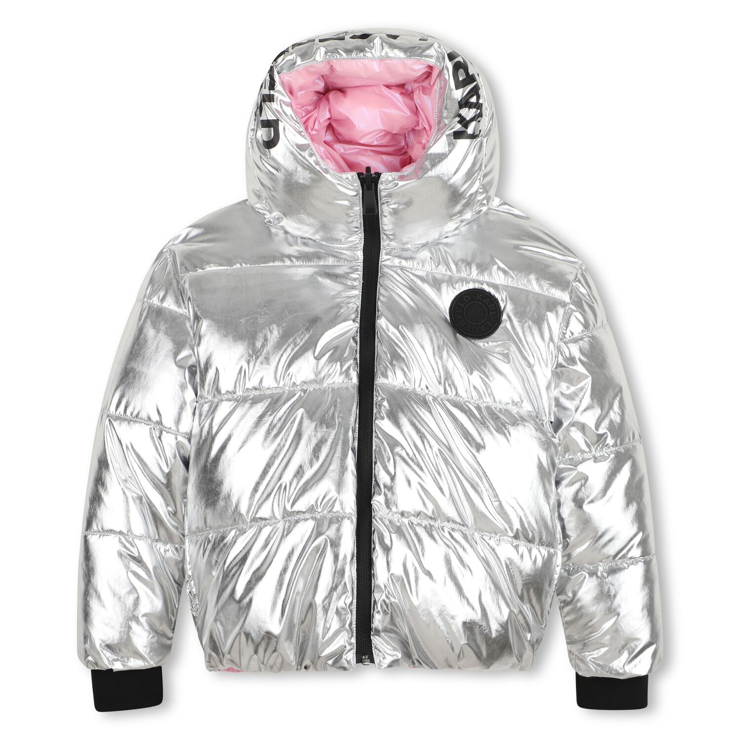 Girls Silver & Pink Reversible Puffer Jacket, 1, hi-res