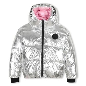Girls Silver & Pink Reversible Puffer Jacket