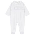 Baby Boys White & Blue Dots Babygrow, 1, hi-res