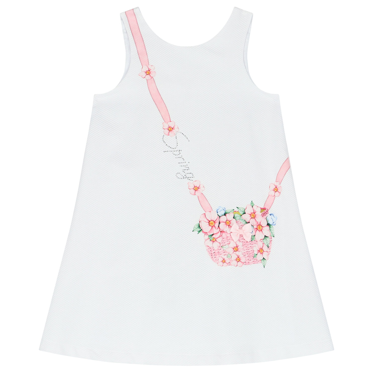 Girls White Floral Bag Dress, 1, hi-res