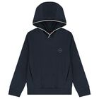 Boys Navy Blue Logo Hooded Top, 1, hi-res