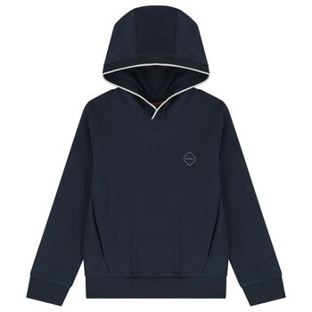 Boys Navy Blue Logo Hooded Top