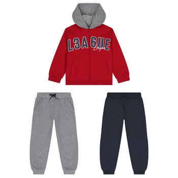 Boys Red, Grey & Navy Blue Tracksuit Set (3 Piece)