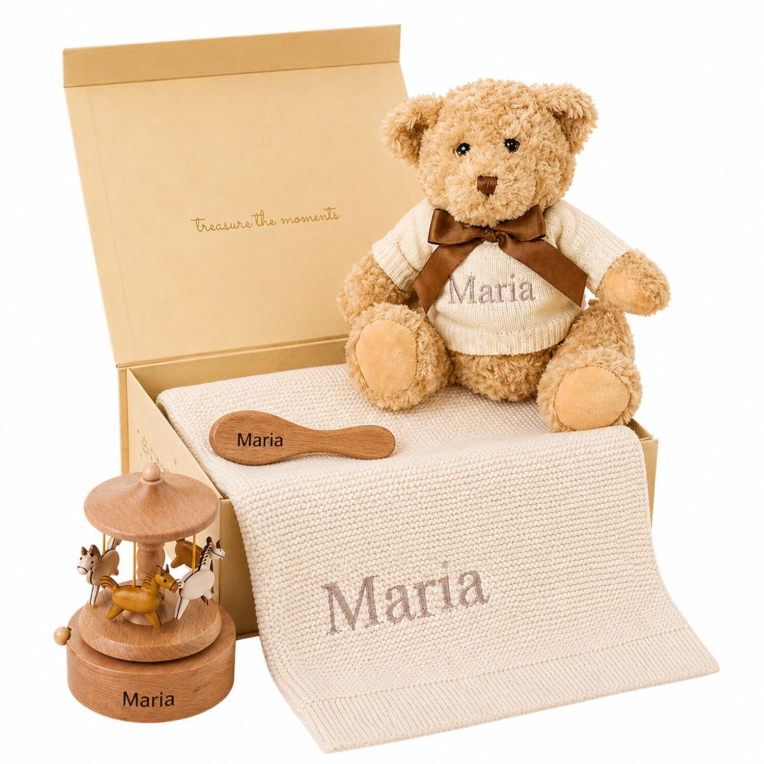 Ivory Musical Carousel Personalised Baby Gift Set, 1, hi-res