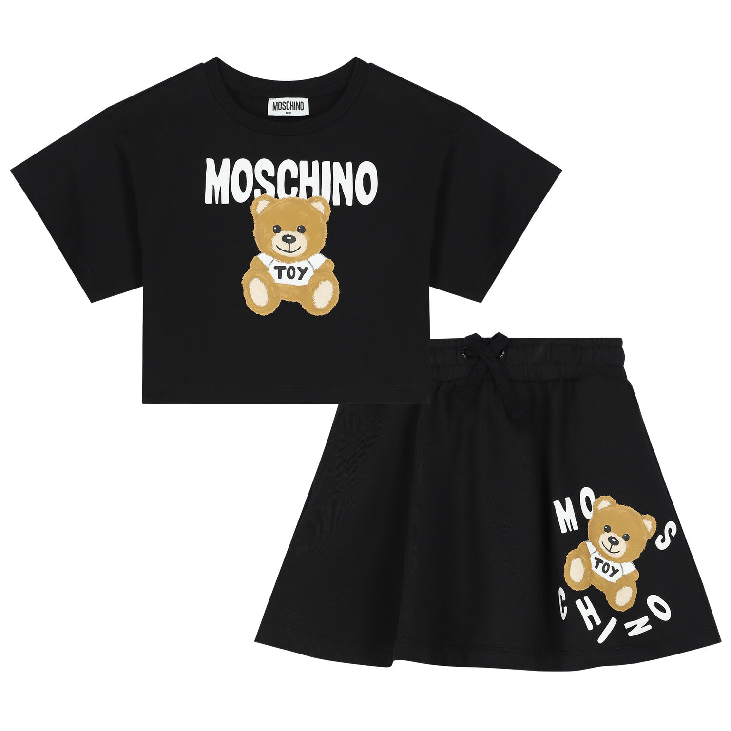 Girls Black Teddy Logo Skirt Set, 4, hi-res