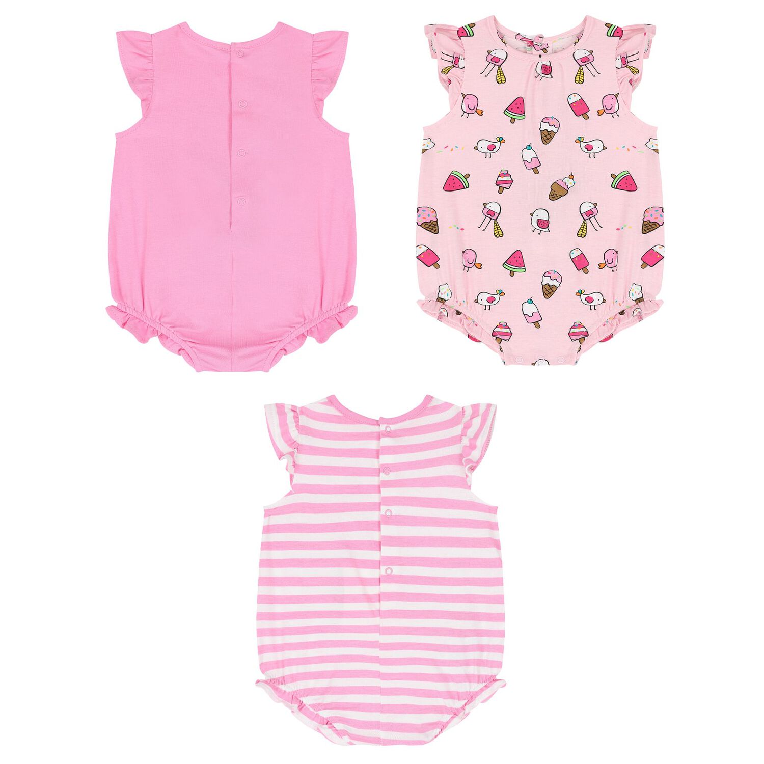 Baby Girls Pink Bodysuits ( 3-Pack ), 1, hi-res