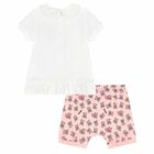 Younger Girls White & Pink Logo Short Set, 1, hi-res