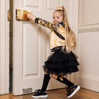 Girls Black & Gold Bow Socks, 1, hi-res