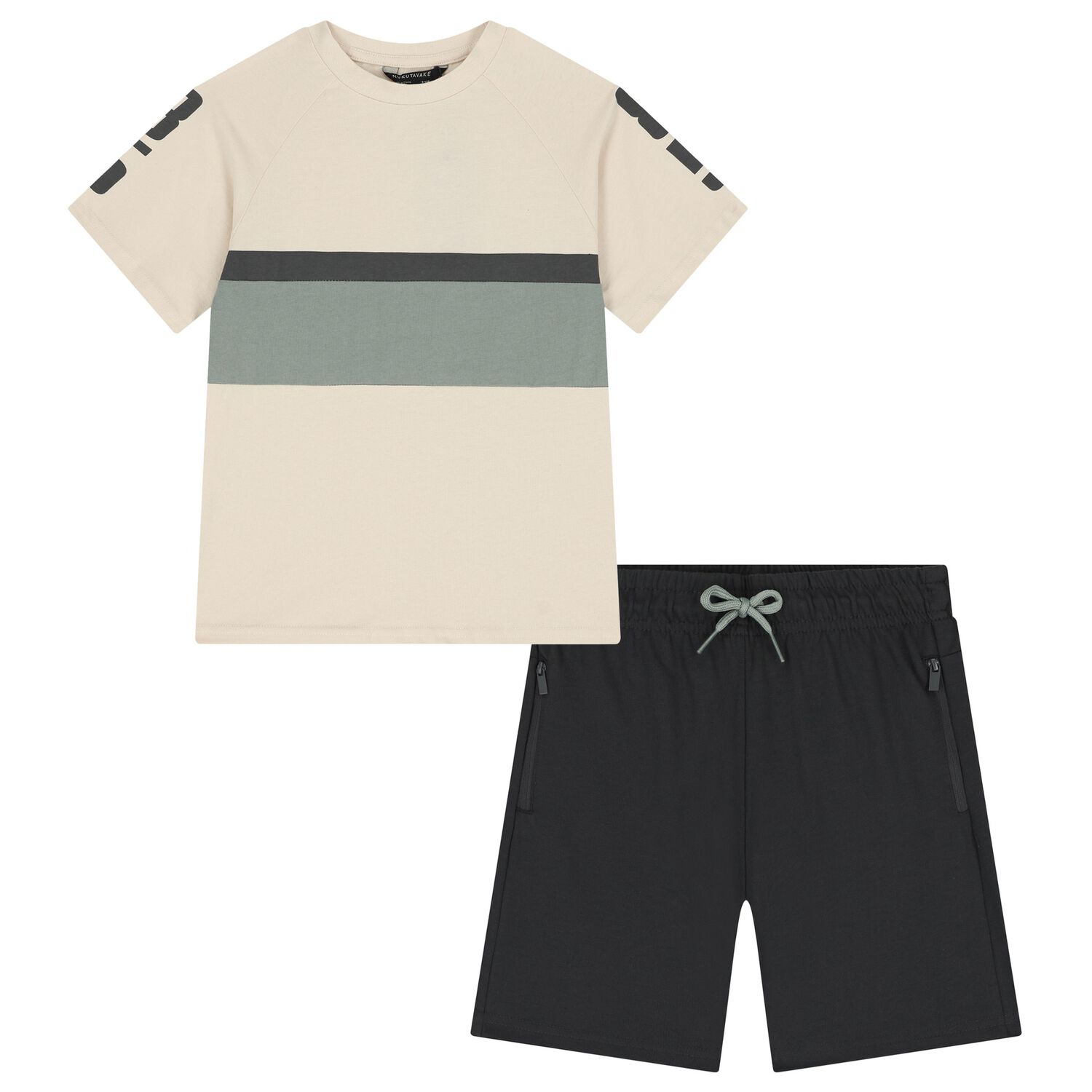 Boys Beige & Black Shorts Set , 2, hi-res