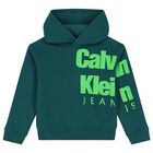 Boys Green Logo Hooded Top, 2, hi-res