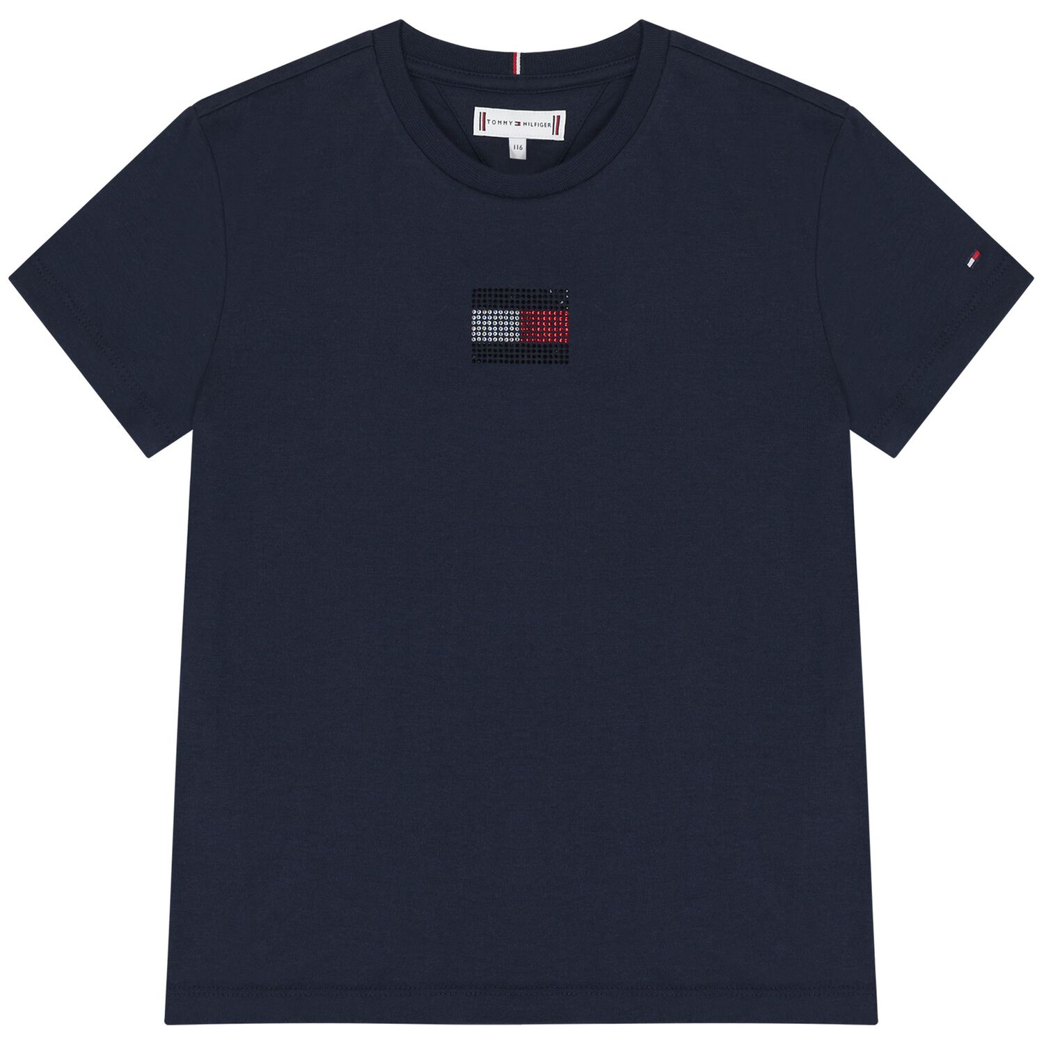 Girls Navy Blue Embellished Logo T-Shirt, 1, hi-res