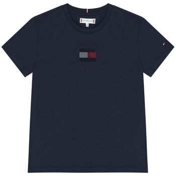 Girls Navy Blue Embellished Logo T-Shirt
