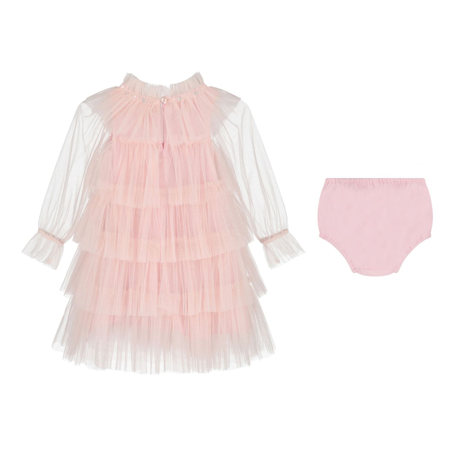 Baby Girls Pink Layered Tulle Dress Set, 1, hi-res