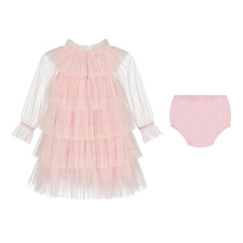 Baby Girls Pink Layered Tulle Dress Set
