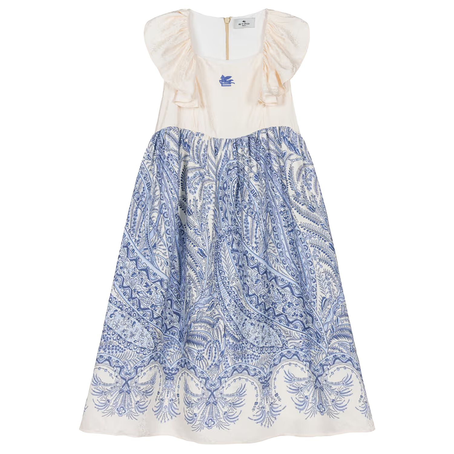 Girls Ivory & Blue Floral Paisley Dress , 1, hi-res