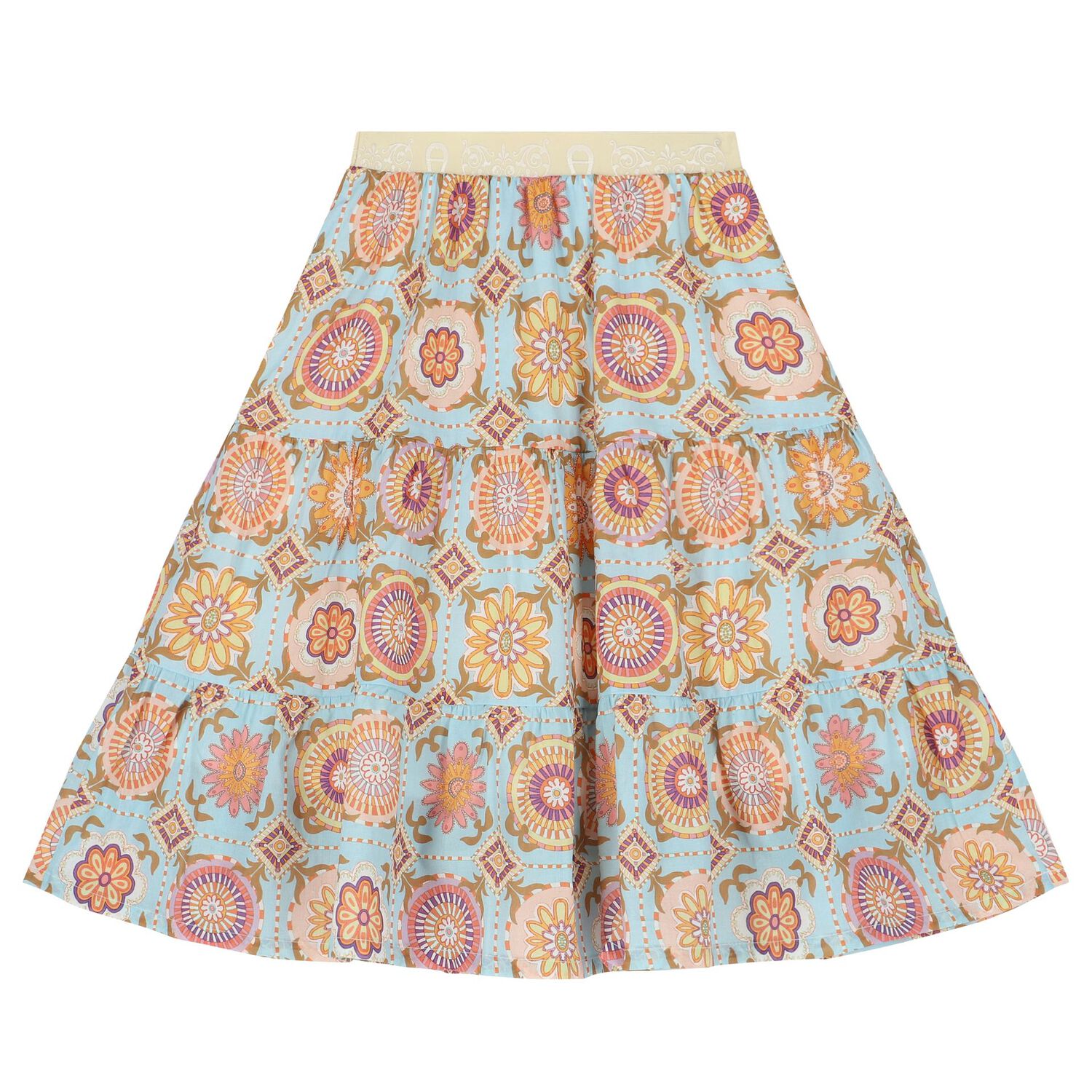 Girls Blue Logo Tiered Skirt, 1, hi-res