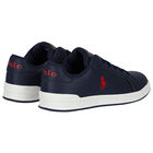 Boys Navy Blue Logo Trainers, 1, hi-res