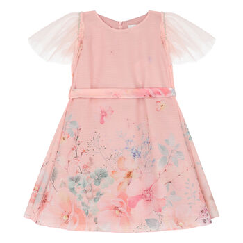 Girls Pink Floral Chiffon Dress