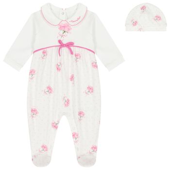 Baby Girls White Logo Rose Babygrow Gift Set