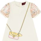 Younger Girls Ivory Bag Logo Dress, 1, hi-res