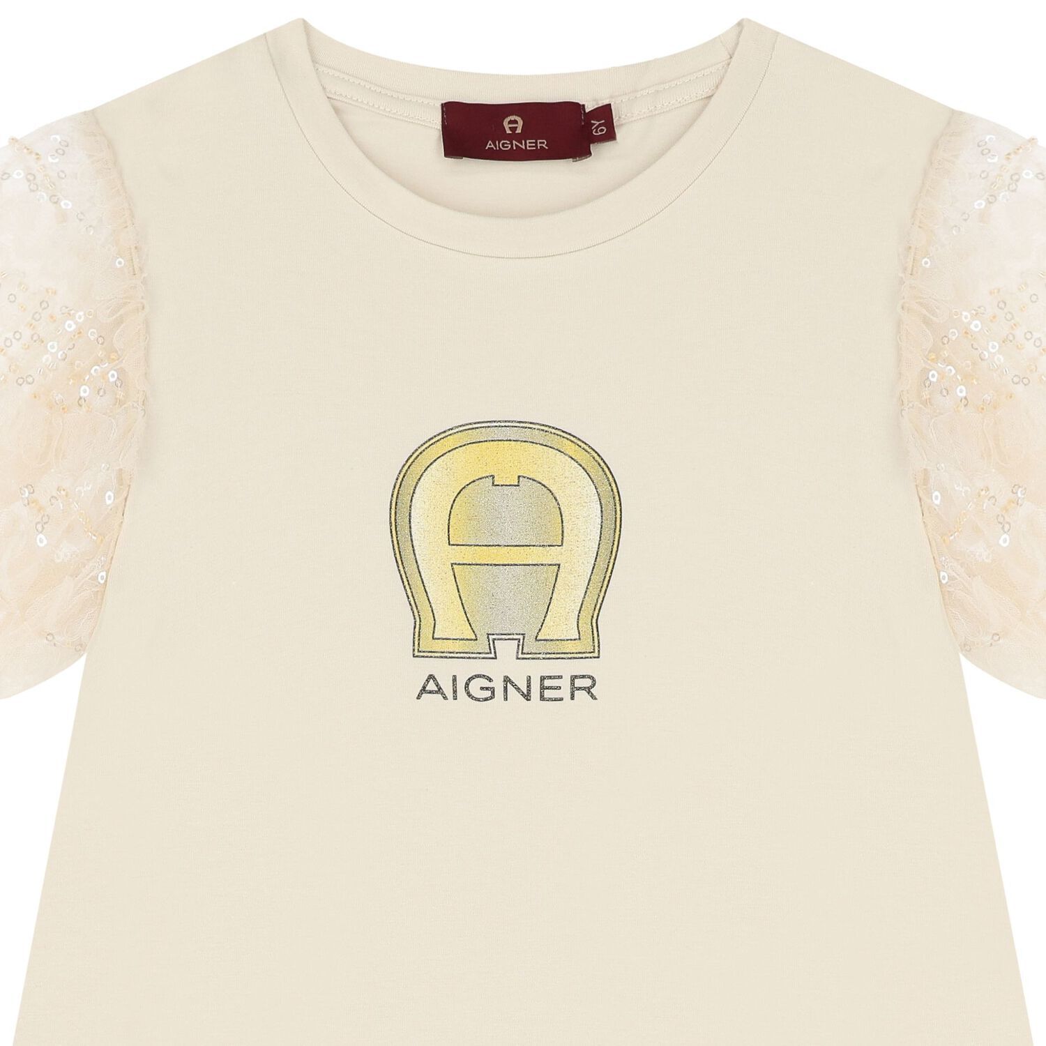 Girls Beige & Gold Logo Dress, 1, hi-res