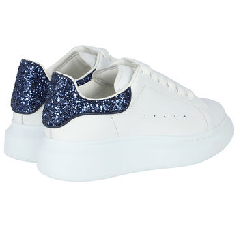 Girls White & Navy Glitter Trainers