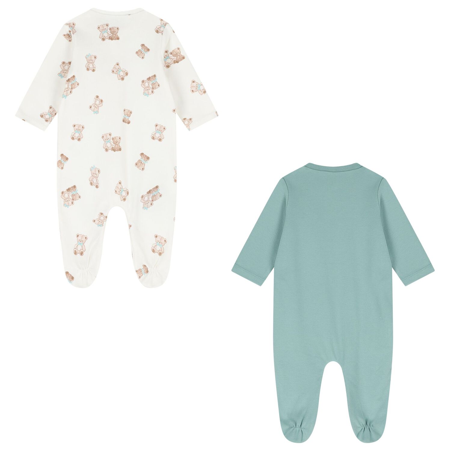 Baby Boys White & Green Teddy Bear Babygrows ( 2-Pack ), 2, hi-res