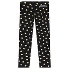 Girls Black & Gold Hearts Leggings, 1, hi-res
