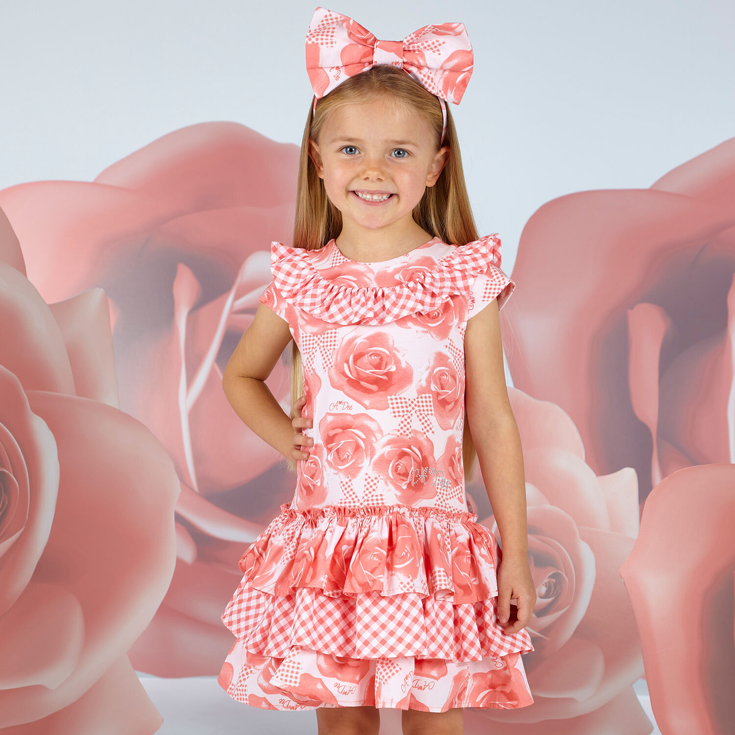 Girls Coral Roses Dress, 1, hi-res image number null