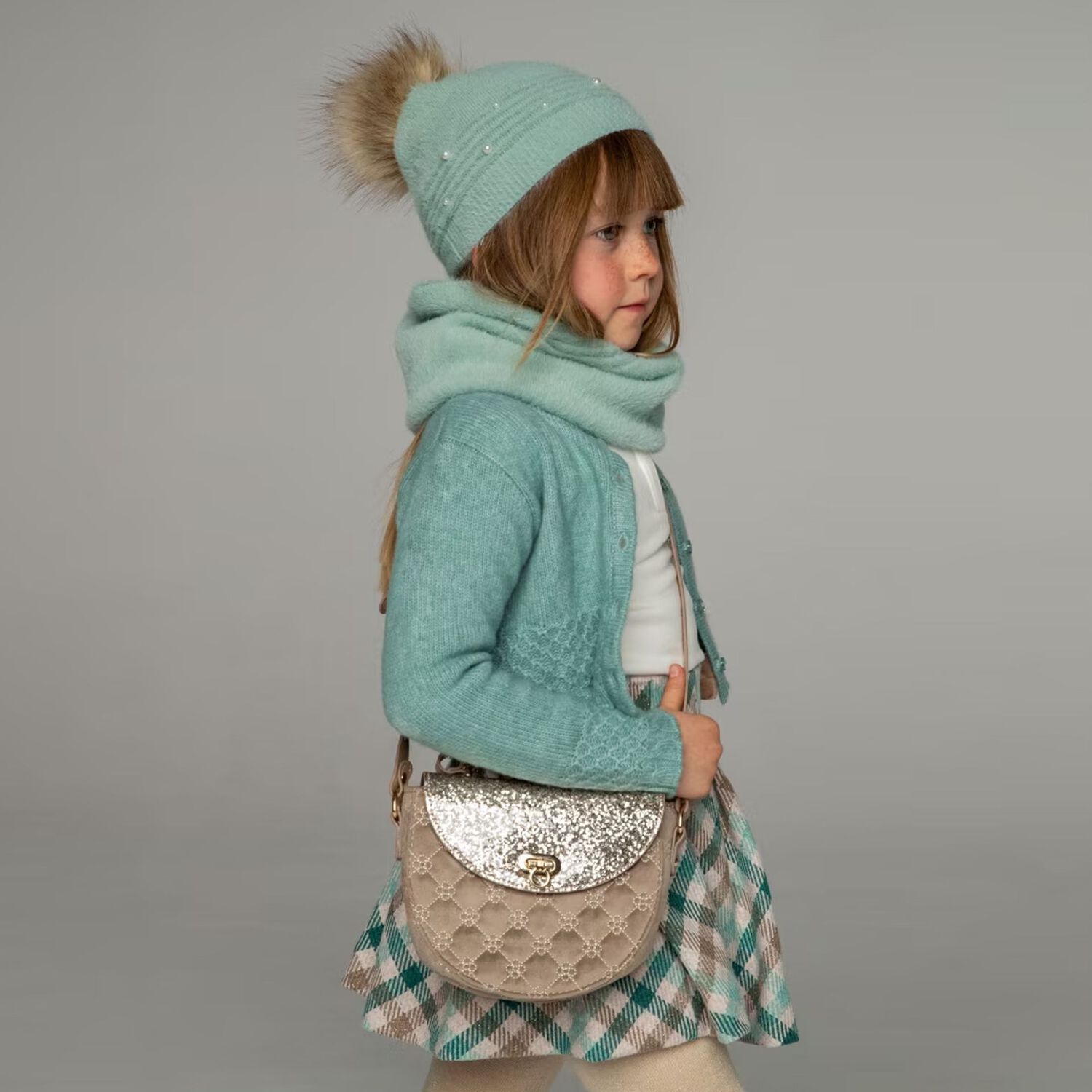 Girls Beige Glitter Handbag, 1, hi-res