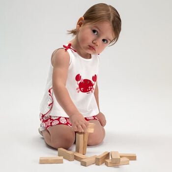 Younger Girls Ivory & Red Crab Shorts Set