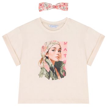 Girls Ivory T-Shirt & Headband Set