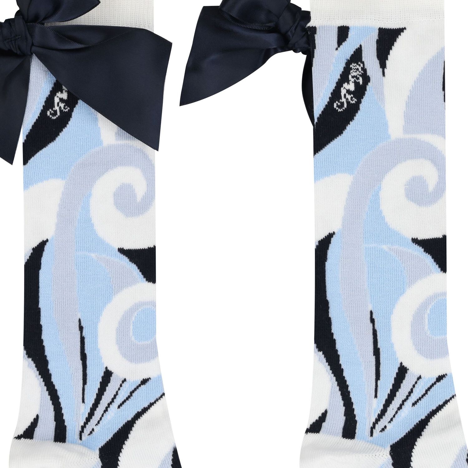 Girls Blue Satin Bow Swirl Socks, 1, hi-res