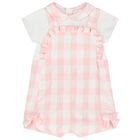 Baby Girls White & Pink Gingham Romper, 1, hi-res