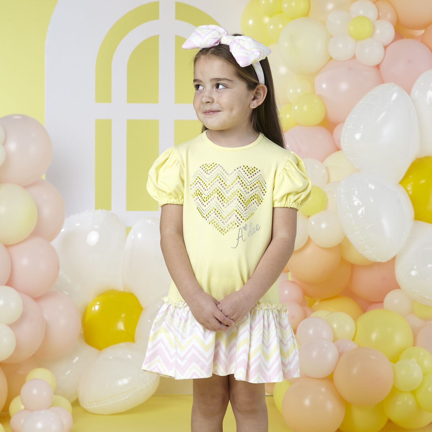 Girls Yellow Heart Dress, 1, hi-res