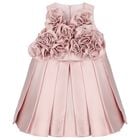 Girls Pink Flower Satin Dress, 1, hi-res