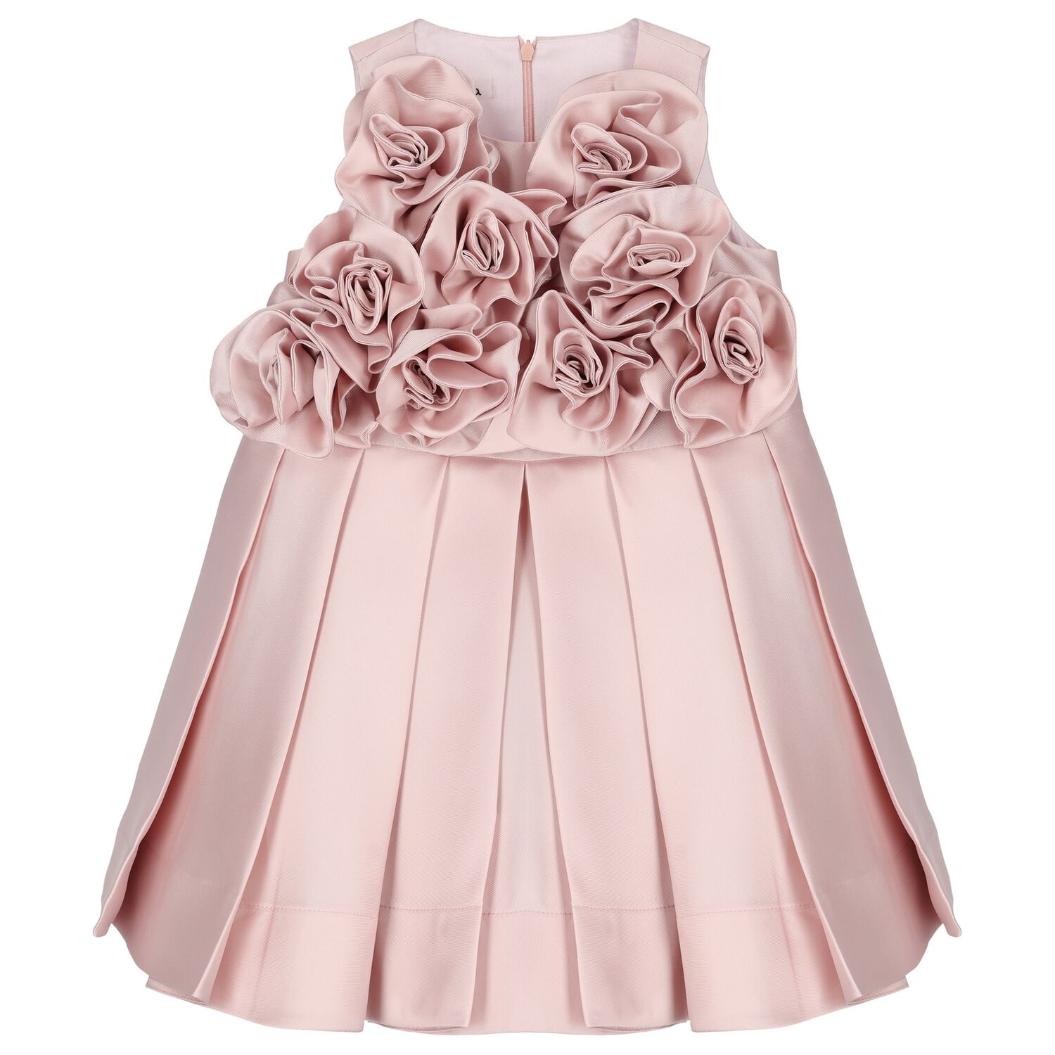 Girls Pink Flower Satin Dress, 1, hi-res