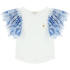 Girls White & Blue Tulle Top, 1, hi-res