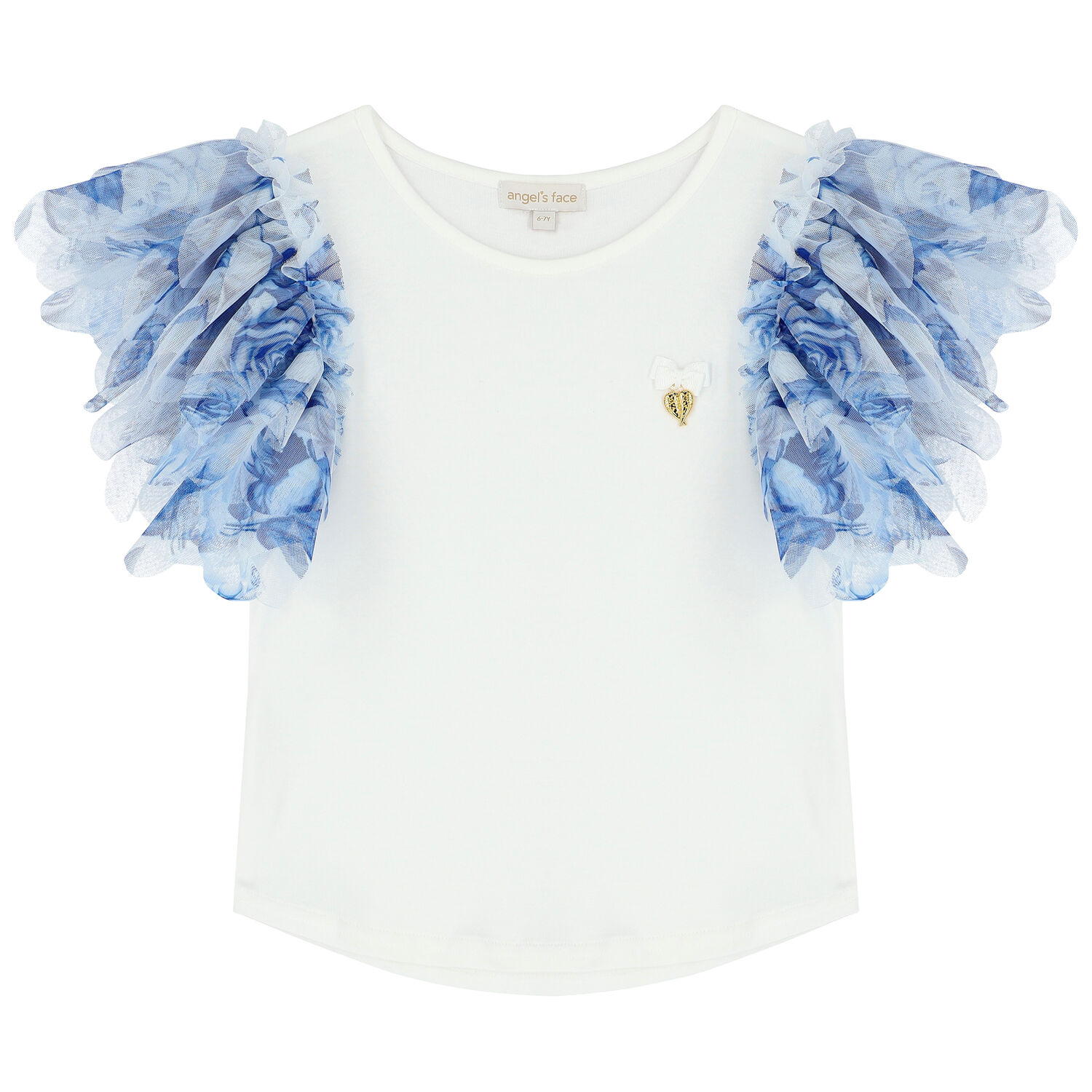 Girls White & Blue Tulle Top, 1, hi-res
